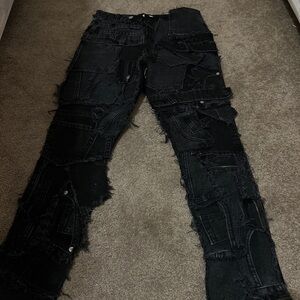 Black Distressed Patchwork Jeans